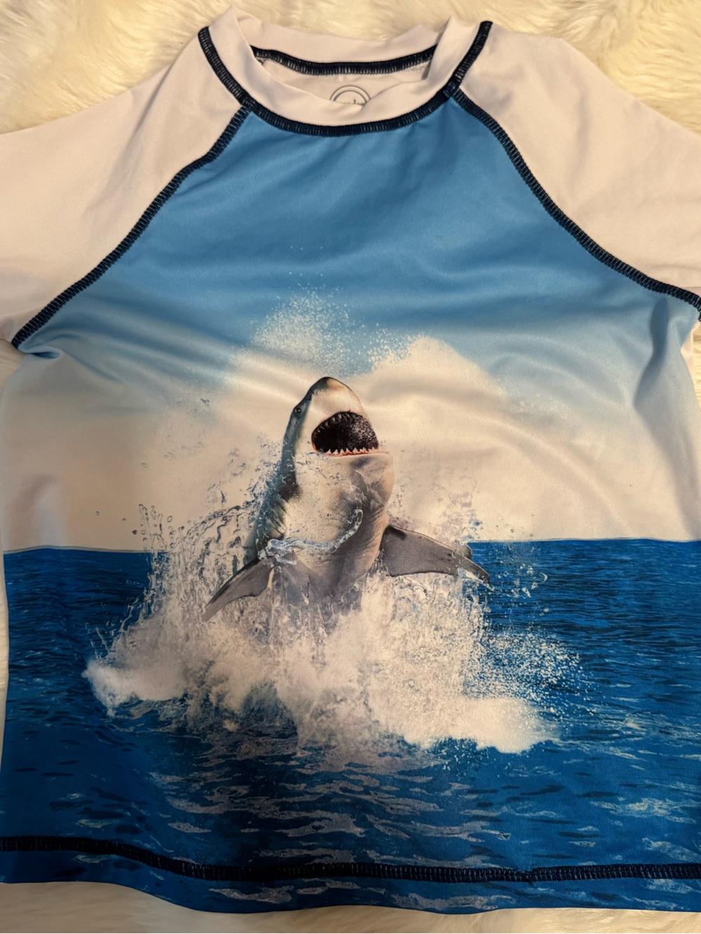 wonder nation Blue & White Kids Shark Swim Top boys size medium 6-7